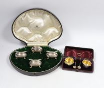 A cased set of four George V silver salts by Mappin & Webb, Birmingham, 1915, no spoons, together