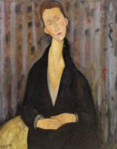 After Amedeo Modigliani (Italian, 1884-1920), oil on board, Portrait of a lady, 49 x 39cm