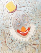 Jean-Philippe Jenere (French, b.1934), painted metal panel, 'Pierrot', signed and dated '83, 80 x