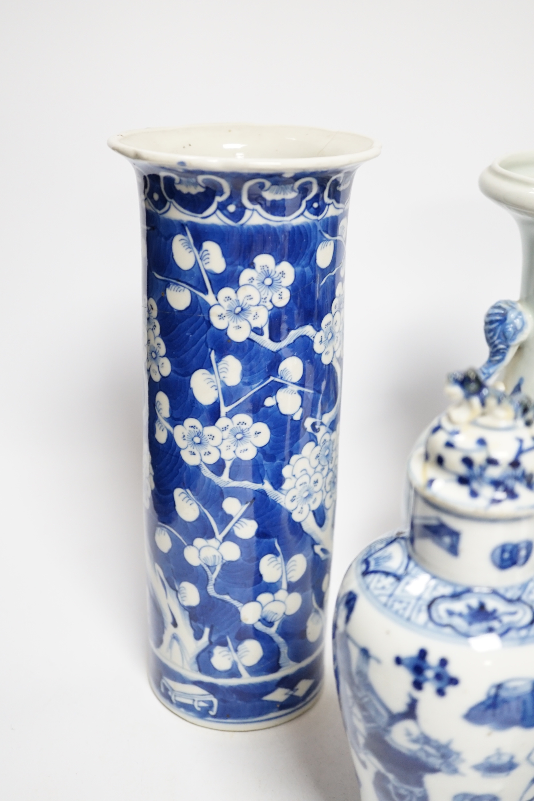 A late 19th century Chinese blue and white twin elephant head handle vase and five other 19th - Image 7 of 14
