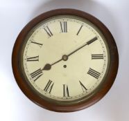 A Victorian mahogany fusee wall clock with pendulum and key, 38cm high