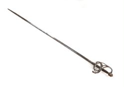 A swept hilt rapier, c.1620, blade fullered at the forte, iron guard of conventional form with later