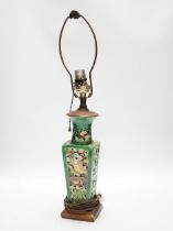 A Chinese sancai glazed square vase, early 20th century, mounted as a lamp, vase 23cm excluding