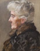 J. McGlais, oil on board, Portrait of an elderly lady, signed, 33 x 26cm