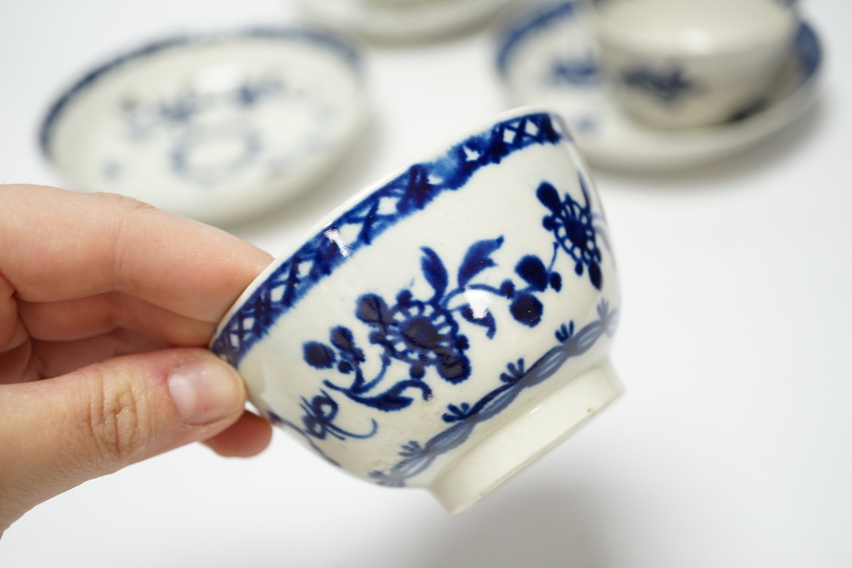Three late 18th century Liverpool blue and white teabowls and saucers - Image 3 of 7