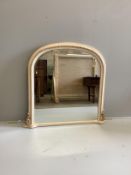 A Victorian style painted parcel gilt overmantel mirror, width 114cm, height 107cm