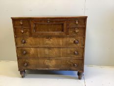 An early Victorian Scottish mahogany secretaire chest, width 128cm, depth 53cm, height 121cm