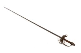 A mid 17th century English rapier, with pierced and chiselled cup guard, steel pommel and leather