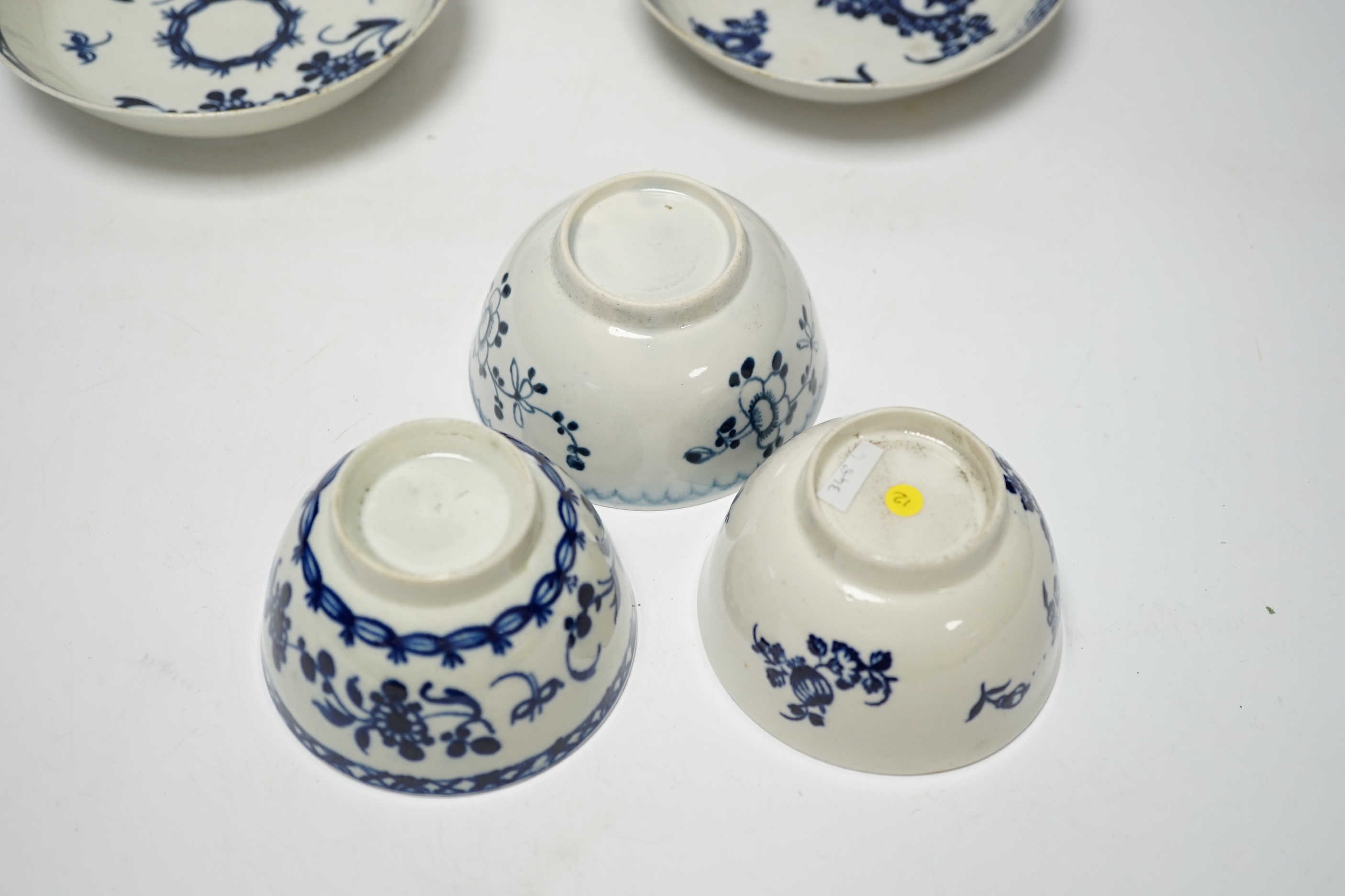 Three late 18th century Liverpool blue and white teabowls and saucers - Image 5 of 7
