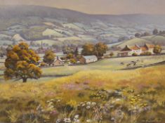 N. Englefield (20th. C), oil on canvas, Panoramic landscape with cattle and farm buildings,