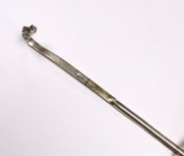 An 18th century Dutch? white metal marrow scoop, with unusual loop handle, maker BS, 22.9cm, 50