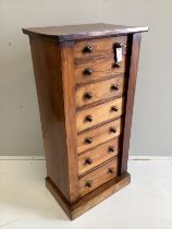 A Victorian figured walnut Wellington chest, width 49cm, depth 34cm, height 100cm