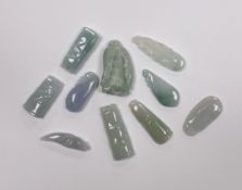 Ten various Chinese jadeite carved pendants