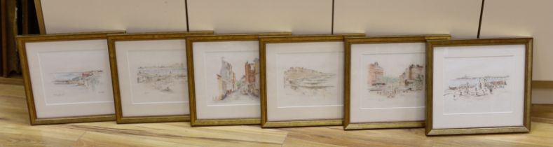 R. Maher (20th. C), set of six crayon and pencil sketches, Brighton views including West Pier and
