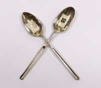 Two 18th century silver combination marrow scoop spoons, shell back by Samuel Roby, London, 1745 and