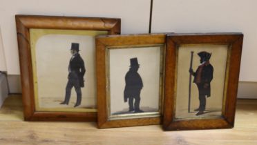 Three 19th century and later silhouette portraits in walnut frames including one signed Frith and