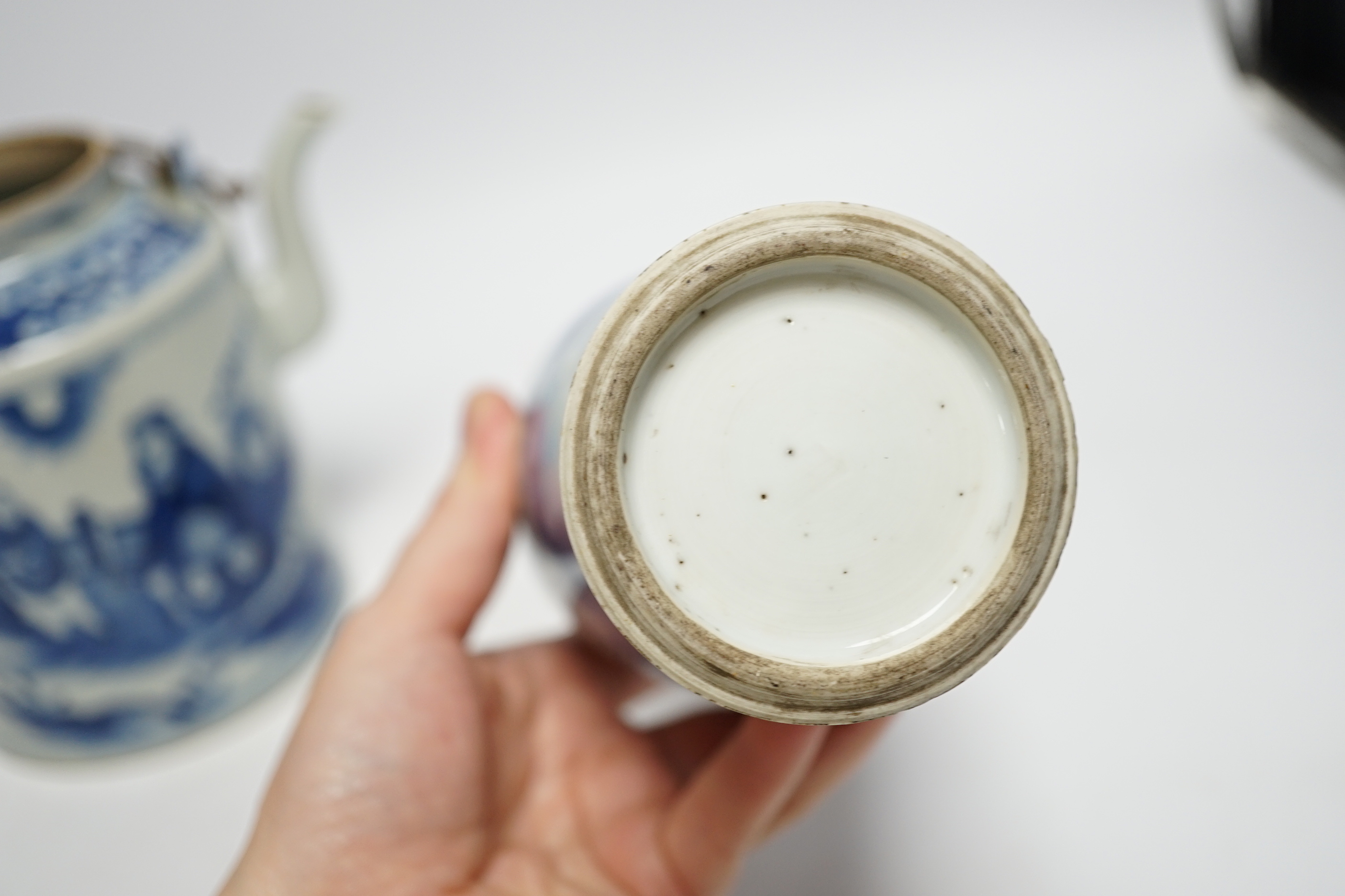 19th century Chinese blue and white porcelain comprising teapot, vase and dish, largest 18cm high - Image 6 of 8