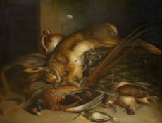 Follower of Jan Weenix (Dutch, 1642-1719), oil on canvas, Still life of dead game, applied plaque to