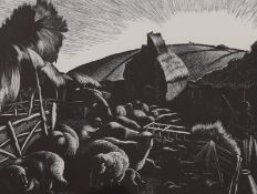 Clare Leighton (1898-1989), wood engraving, 'January Lambing', unsigned, 24 x 30cm