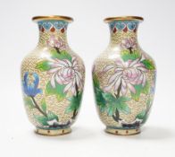 A pair of Chinese cloisonné enamel vases, 13cm