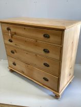 An early Victorian pine four drawer chest, width 122cm, depth 54cm, height 106cm