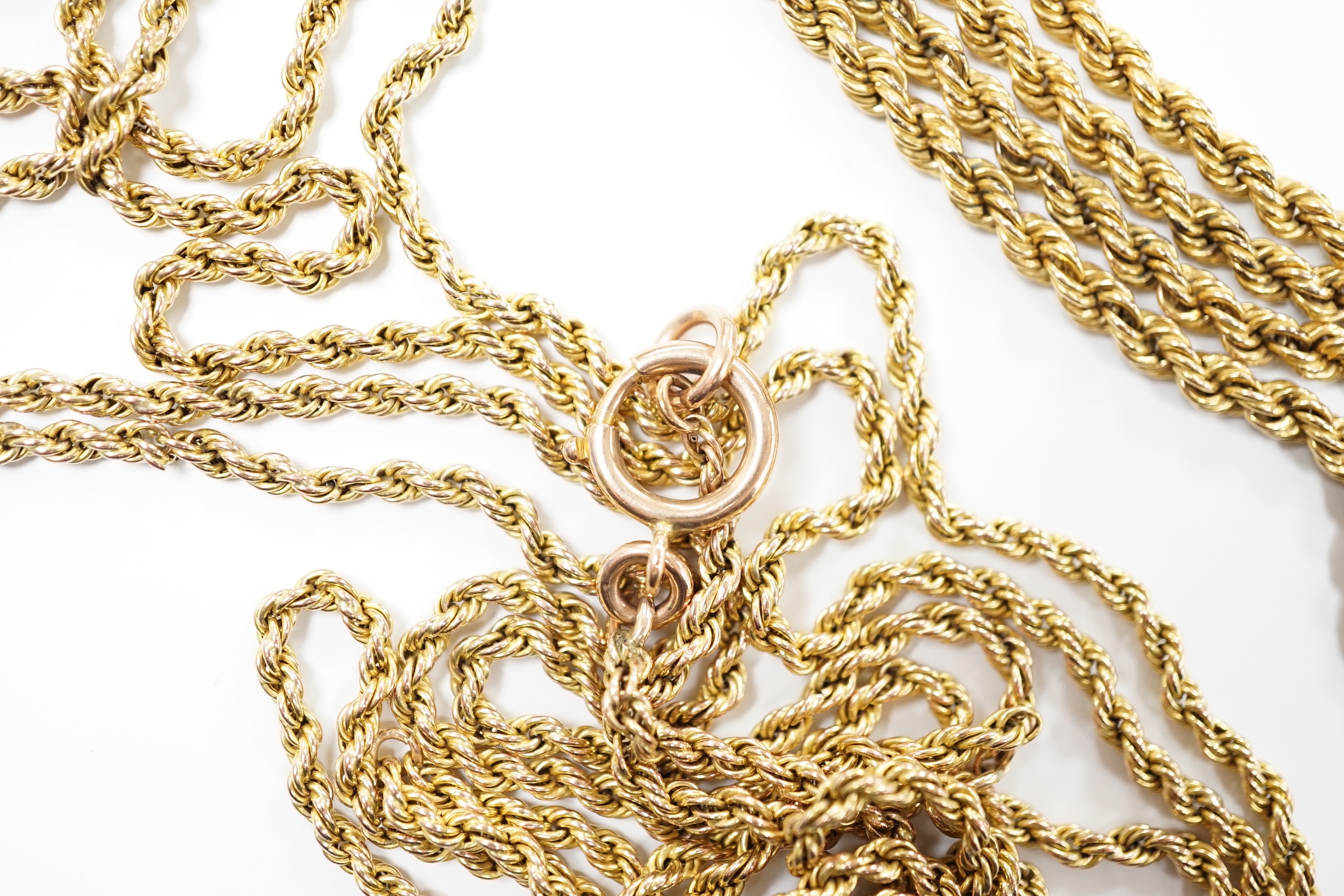 Two modern 9ct rope twist chains, the longest a.f., 144cm, gross 26.4 grams. - Image 4 of 5