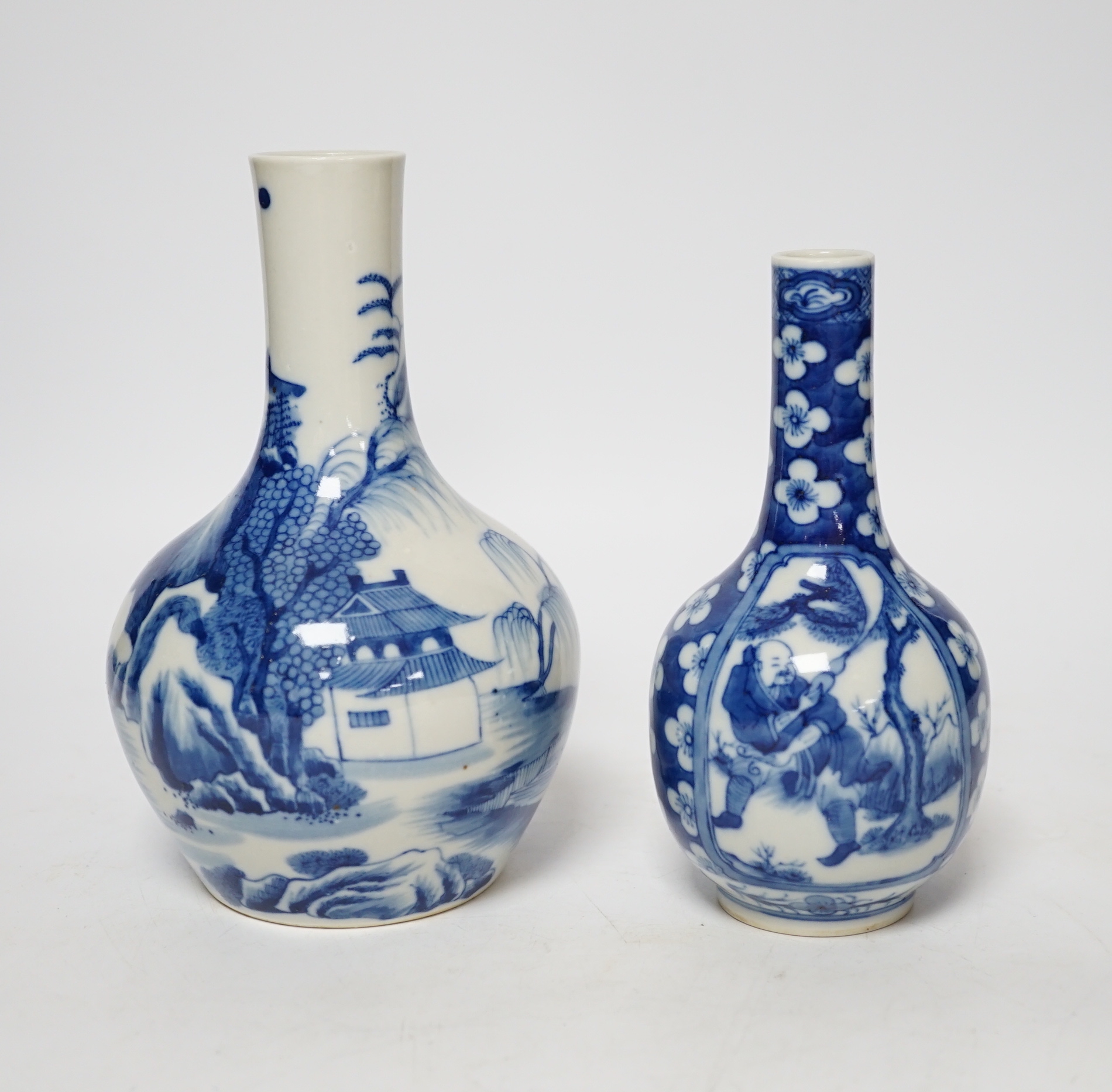 Two Chinese blue and white bottle vases, tallest 17cm