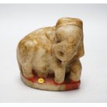 An Indian carved and painted alabaster model of an elephant, 10cm tall