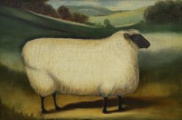 Alexandra Churchill (Contemporary), naive oil on board, 'A Cotswold sheep', signed, provenance
