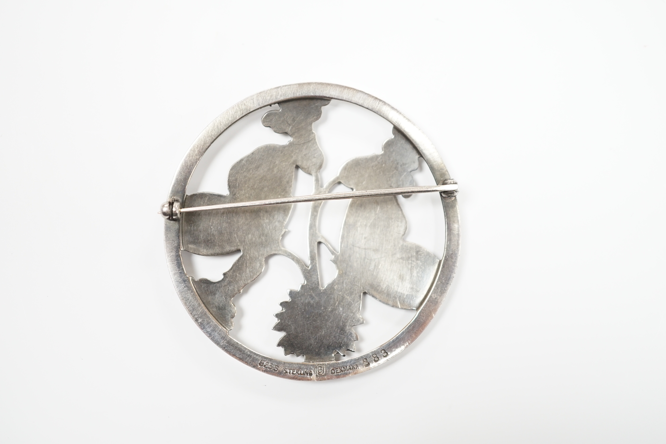 A George Jensen sterling ' butterflies amid foliage' circular brooch, design no. 283, 52mm. - Image 2 of 3