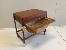 A mid century Danish teak work / occasional table, width 54cm, depth 35cm, height 53cm