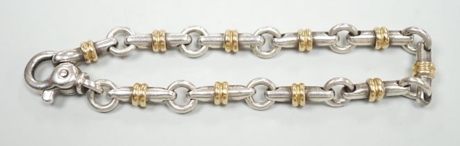 A modern Italian Tiffany & Co 750 yellow metal and 925 white metal, circular and baton link