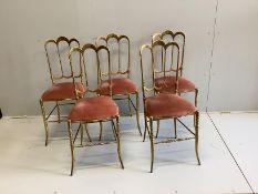Five lacquered brass Shiavari style chairs, width 40cm, depth 39cm, height 95cm