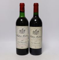 Two bottles of Chateau Montrose, Saint Estephe, 1982 and 1992, red wine