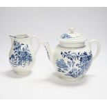 A Worcester fence pattern teapot and cover and a similar milk jug c.1775, largest 19cm wide