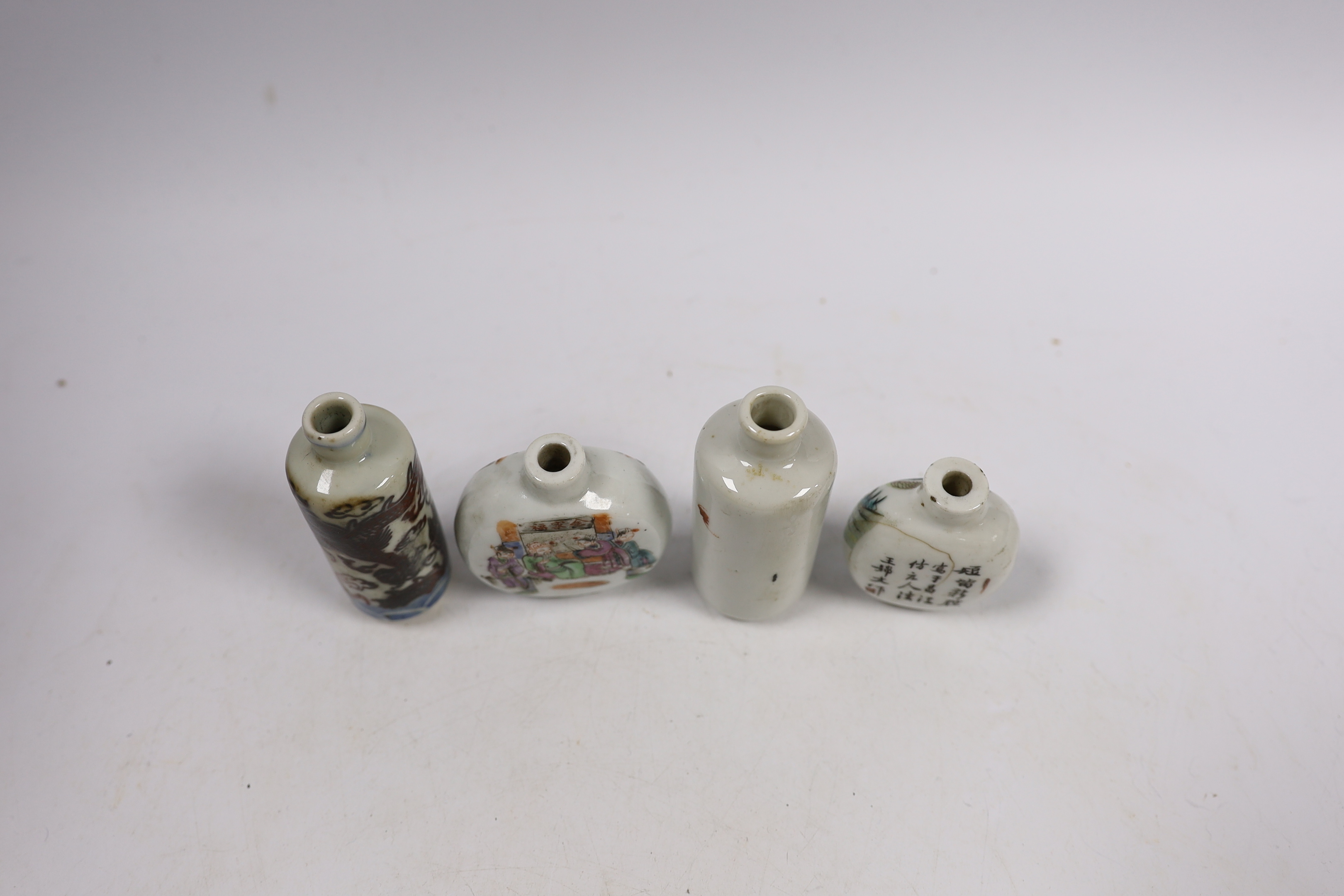 Three 19th century Chinese famille rose snuff bottles, and an underglaze copper red ‘Dragon’ snuff - Image 3 of 4