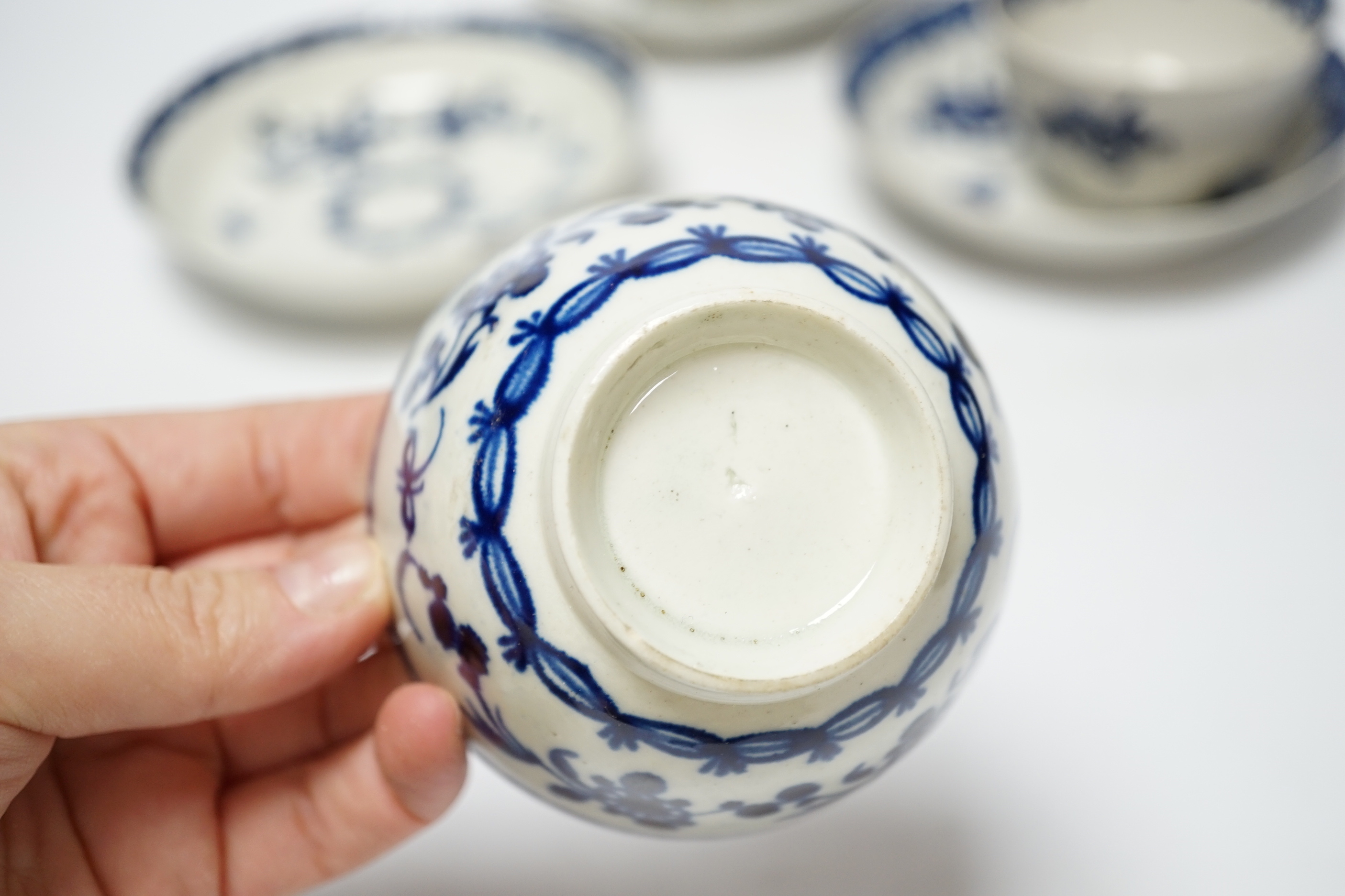 Three late 18th century Liverpool blue and white teabowls and saucers - Image 4 of 7