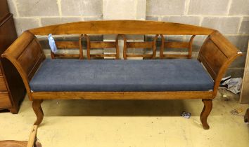 An Italian walnut settee, width 205cm, depth 58cm, height 92cm