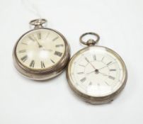 A 19th century silver pair cased open face keywind pocket watch, with Roman dial and a Swiss white