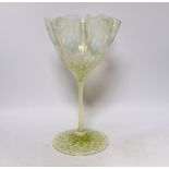 An Edwardian vaseline long stem vase, possibly by Thomas Webb, 31cm high