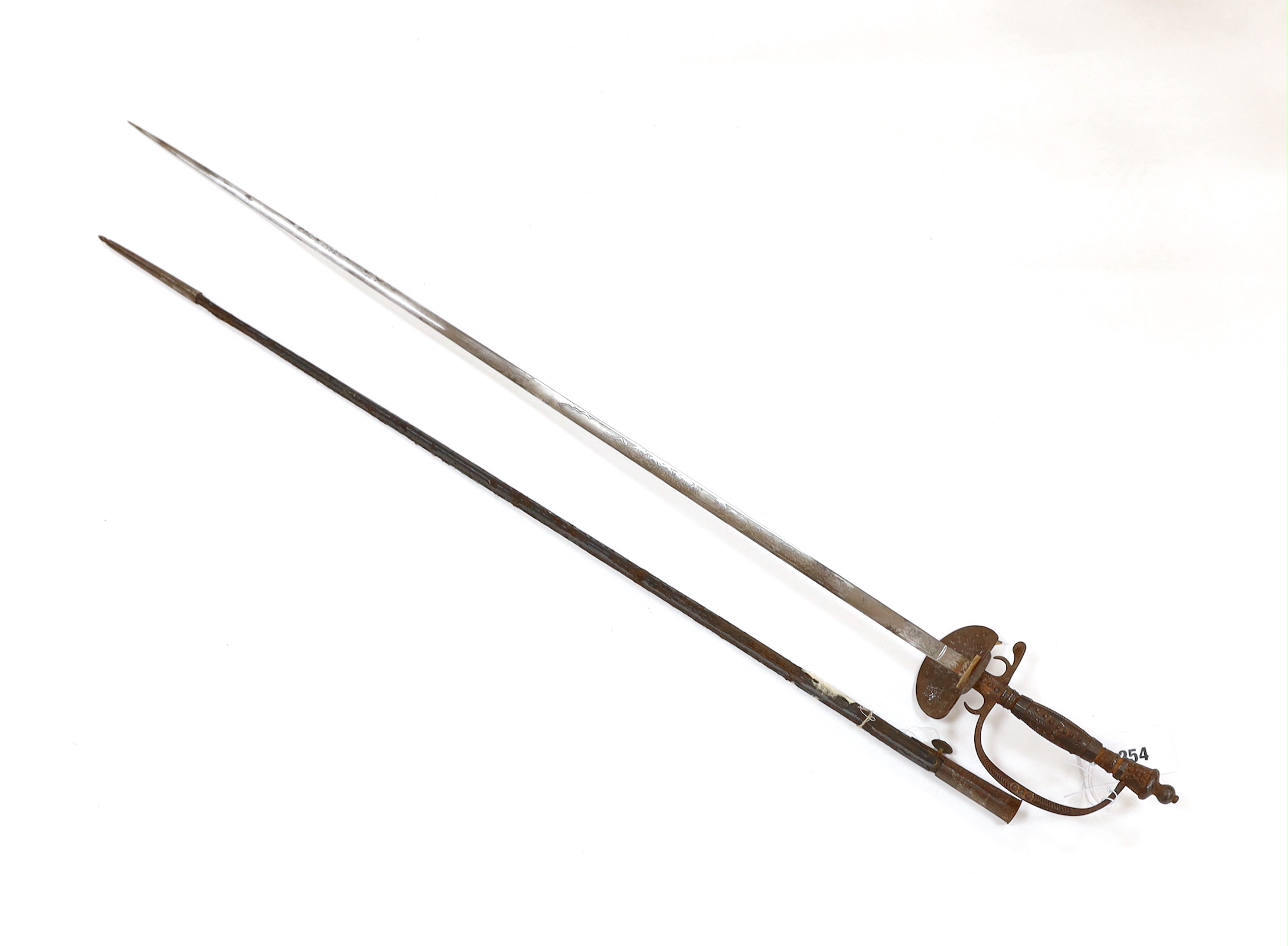 An English cut steel hilted dress court sword, c.1900, polished blade etched at forte, iron hilt - Image 4 of 7
