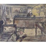 John Rankine Barclay (British, 1884-1962), pencil and watercolour, Pub interior, signed, 37 x 45cm