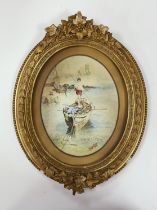 Thomas Perris (19th / 20th C), oval watercolour, Boating scene, signed and dated 1916, oval, 20 x