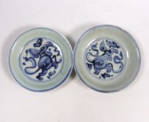 A pair of Chinese late Ming blue and white dishes, Tianqi, 14cm diameter