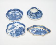 A group of Caughley pagoda pattern table wares, late 18th century, including two teapot stands, a