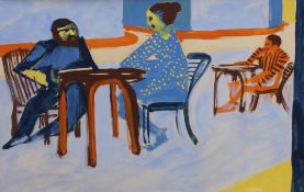 Modern British, mixed media on card, Figures seated at tables, indistinctly signed and dated '51, 33