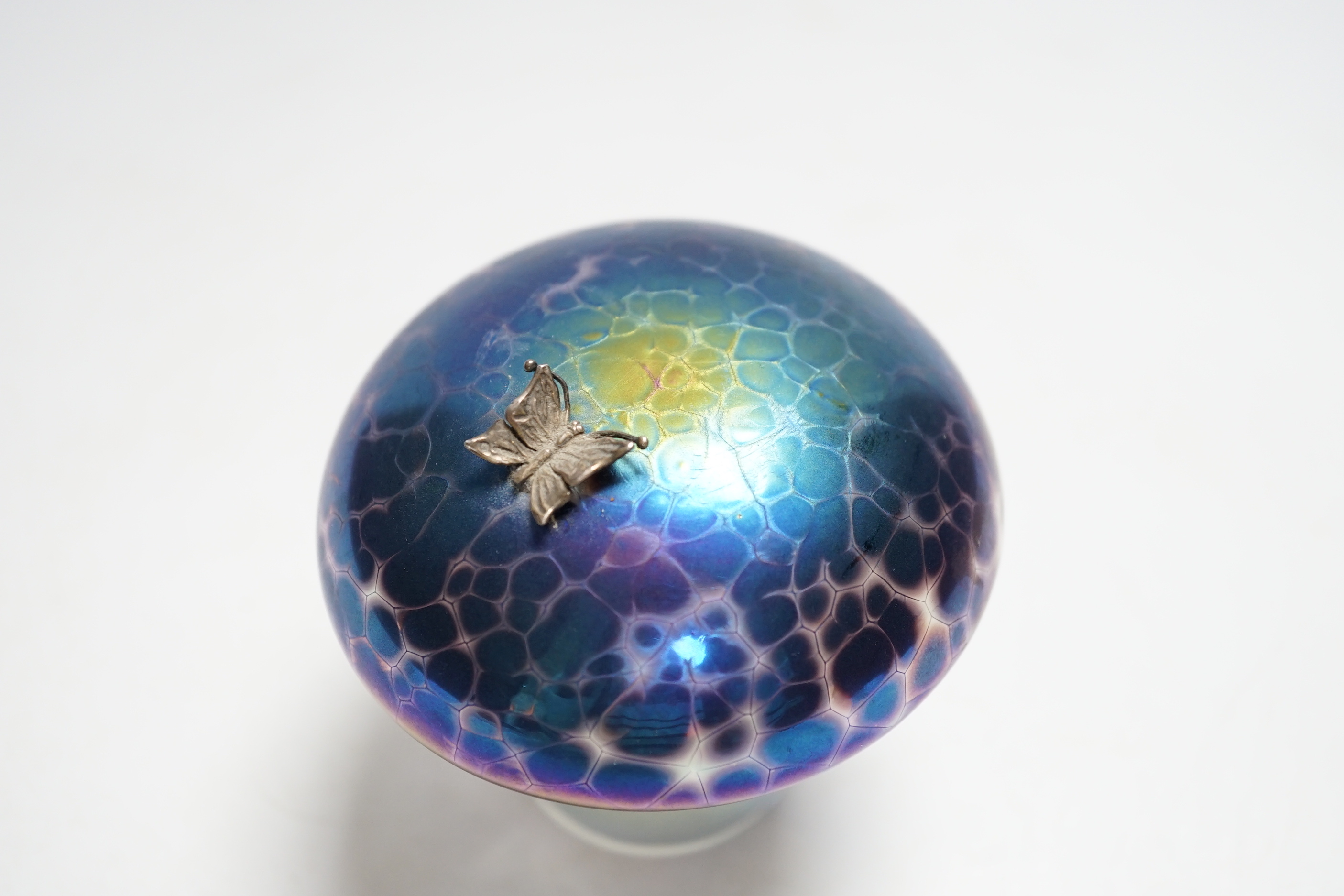 A John Ditchfield glassform mushroom with applied butterfly, signed to base, 11cm high - Image 2 of 3