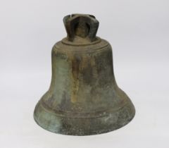 A heavy bronze bell cast by J Warner & Sons, London, 1863, 29cm high