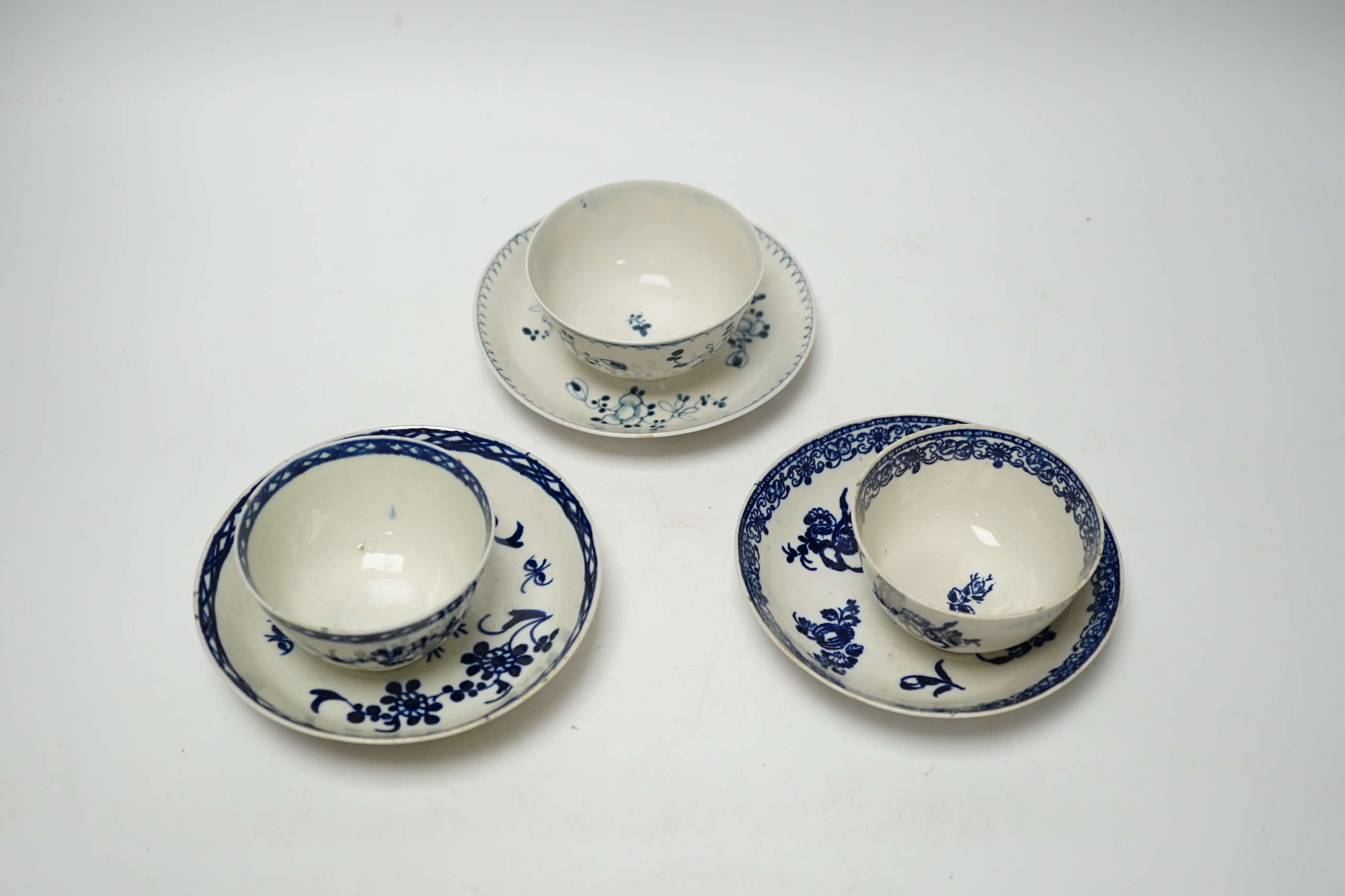 Three late 18th century Liverpool blue and white teabowls and saucers - Image 2 of 7