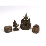 A Japanese mixed metal Vesta case modelled as an oni, a similar box, a Thai bronze figure and an